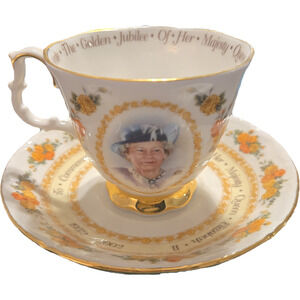 Royal Albert Queen Elizabeth II Golden Jubilee 2002 Tea Cup and Saucer Set